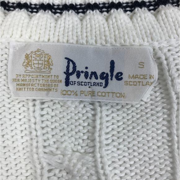 PRINGLE Of Scotland V-Neck Fisherman Sweater Sz S Ivory Golf Tennis Timeless EUC - Picture 6 of 9